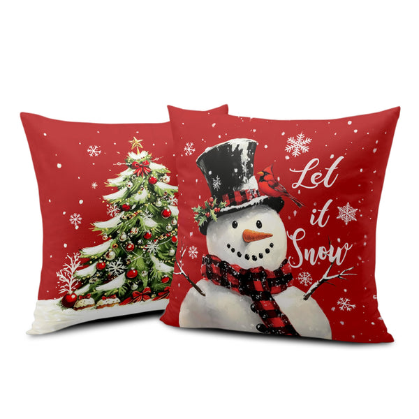 Red Christmas Pillow Covers Snowman Throw Pillow Covers Xmas Tree Pillow Case 18x18
