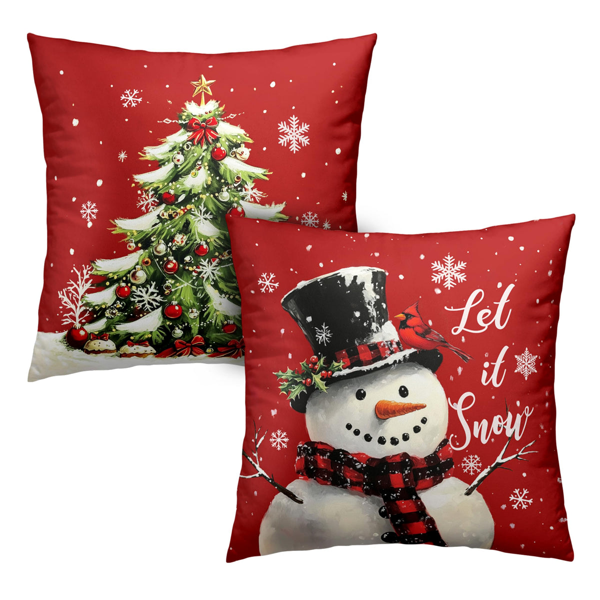 Red Christmas Pillow Covers Snowman Throw Pillow Covers Xmas Tree Pillow Case 18x18
