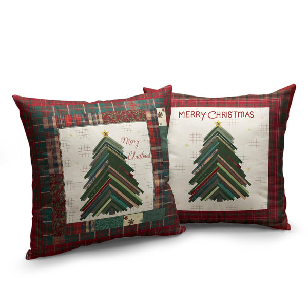 Merry Christmas Pillow Covers 18x18 Set of 2 Red Classic Checkered Green Xmas Tree