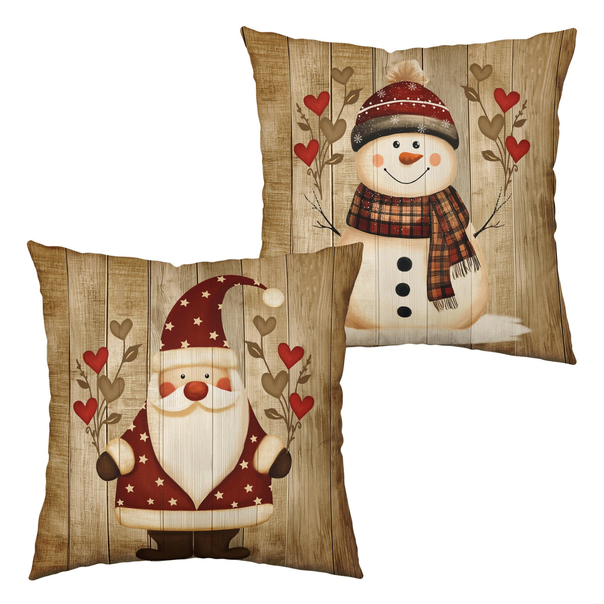 Vintage Christmas Pillow Covers 18x18 Santa Pillowcase Snowman Throw Pillow Covers