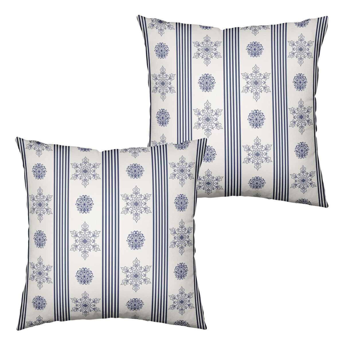Winter Pillow Covers Blue and White Porcelain Blue Snowflakes Striped