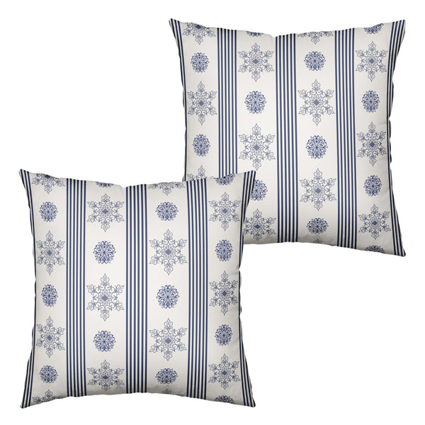 Winter Pillow Covers Blue and White Porcelain Blue Snowflakes Striped