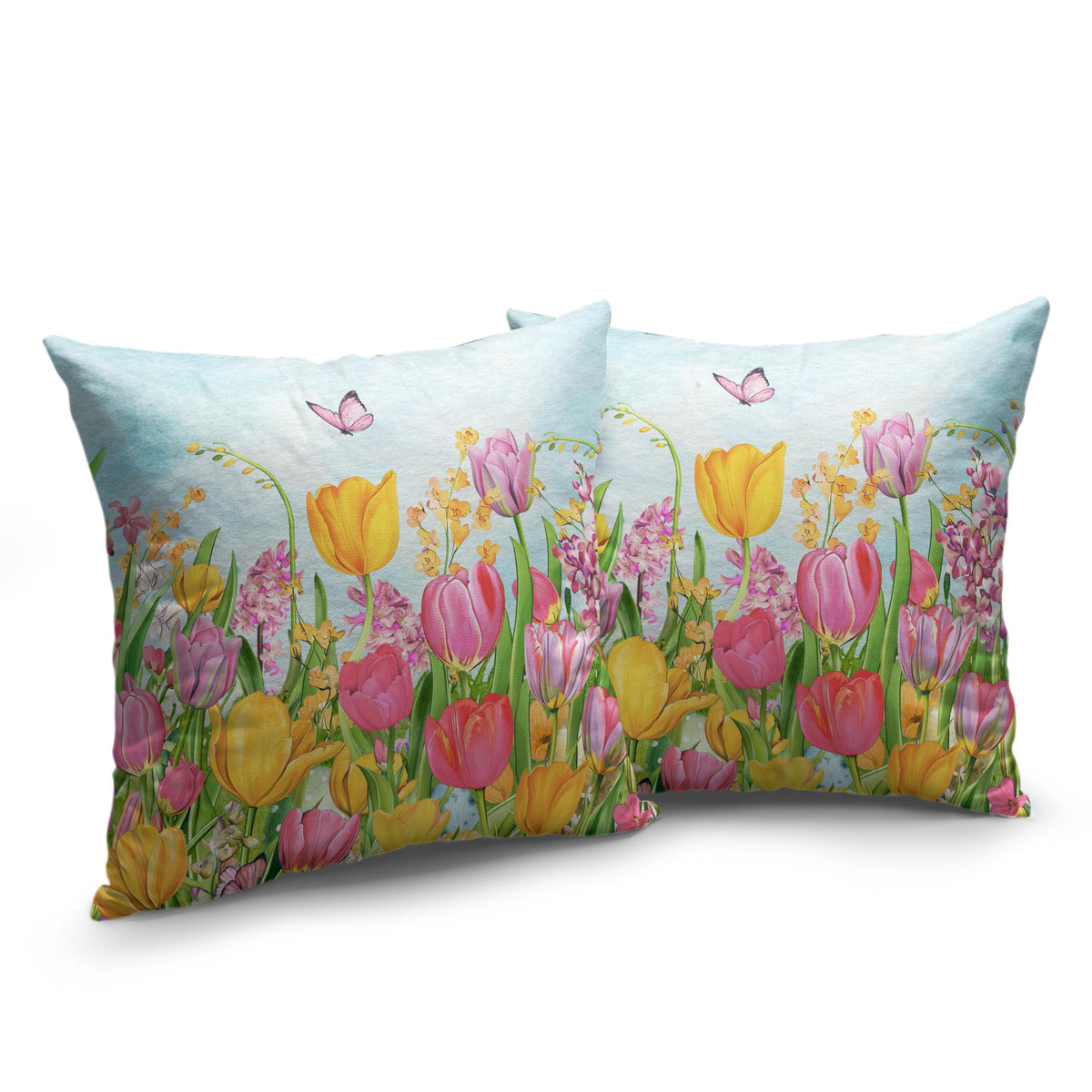Tulip Pillow Covers 18x18 Set of 2 Spring Throw Pillow Covers Pink Yellow Tulip Floral