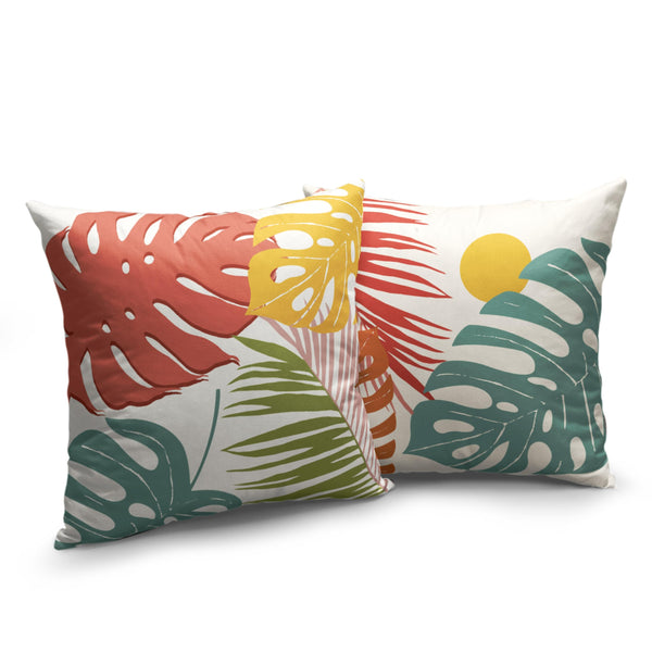 Set of 2 Summer Tropical Leaves Throw Pillow Covers Palm Banana Leaf 18x18 Abstract
