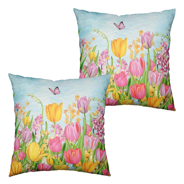 Tulip Pillow Covers 18x18 Set of 2 Spring Throw Pillow Covers Pink Yellow Tulip Floral