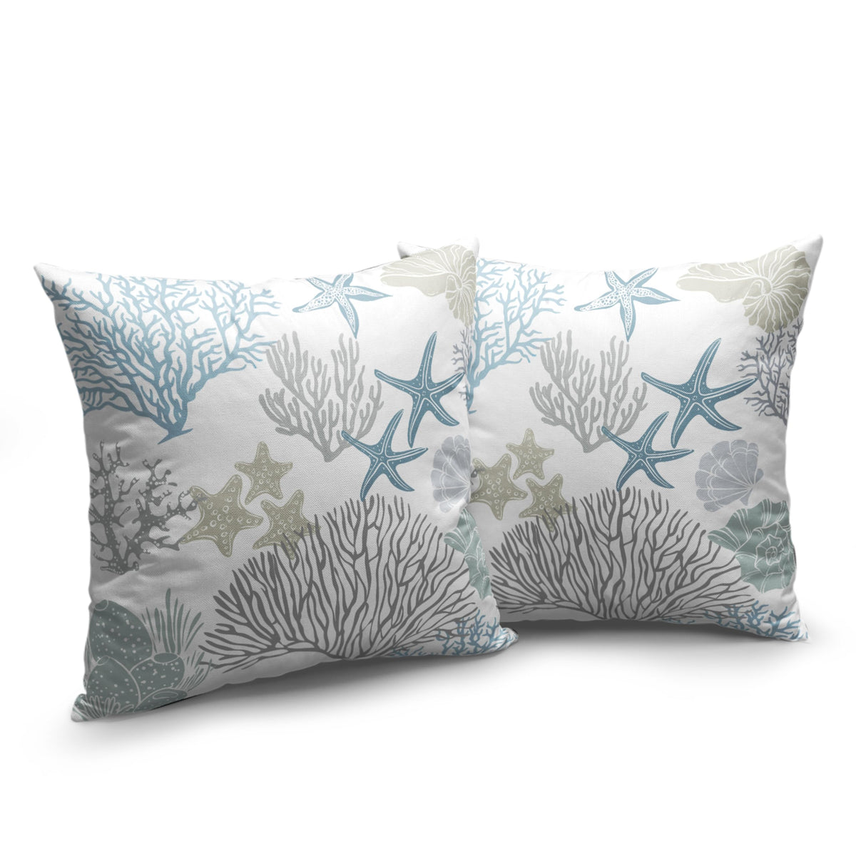 Summer Beachy Pillow Covers 18X18 Set of 2 Blue Grey Coral Coastal Seashell Starfish