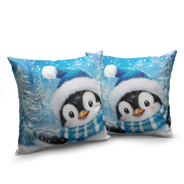 Lovely Penguin Pillow Case 18x18 Winter Decorative Pillow Covers Set of 2 Blue Winter