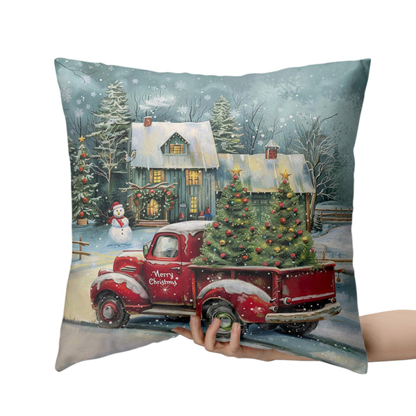 Red Truck Christmas Pillow Covers 18x18 Set of 2 Merry Christmas Pillow Case