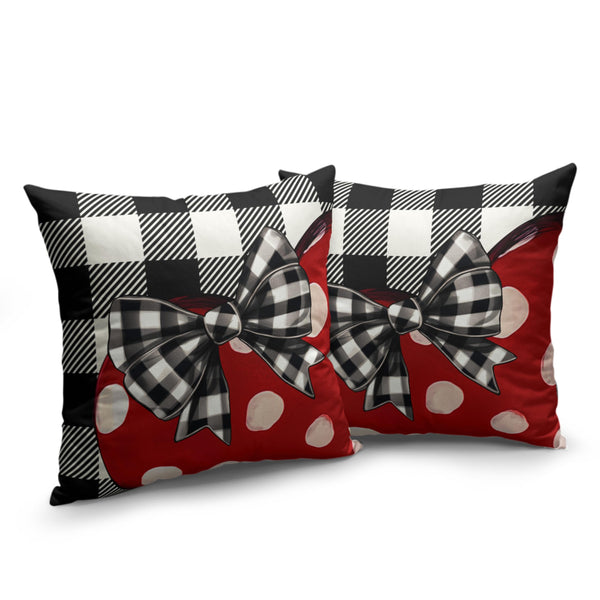 Heart Throw Pillow Covers 18x18 Buffallo Plaid Pillow Covers Polka Dot Red Love Heart with Bow