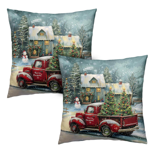 Red Truck Christmas Pillow Covers 18x18 Set of 2 Merry Christmas Pillow Case