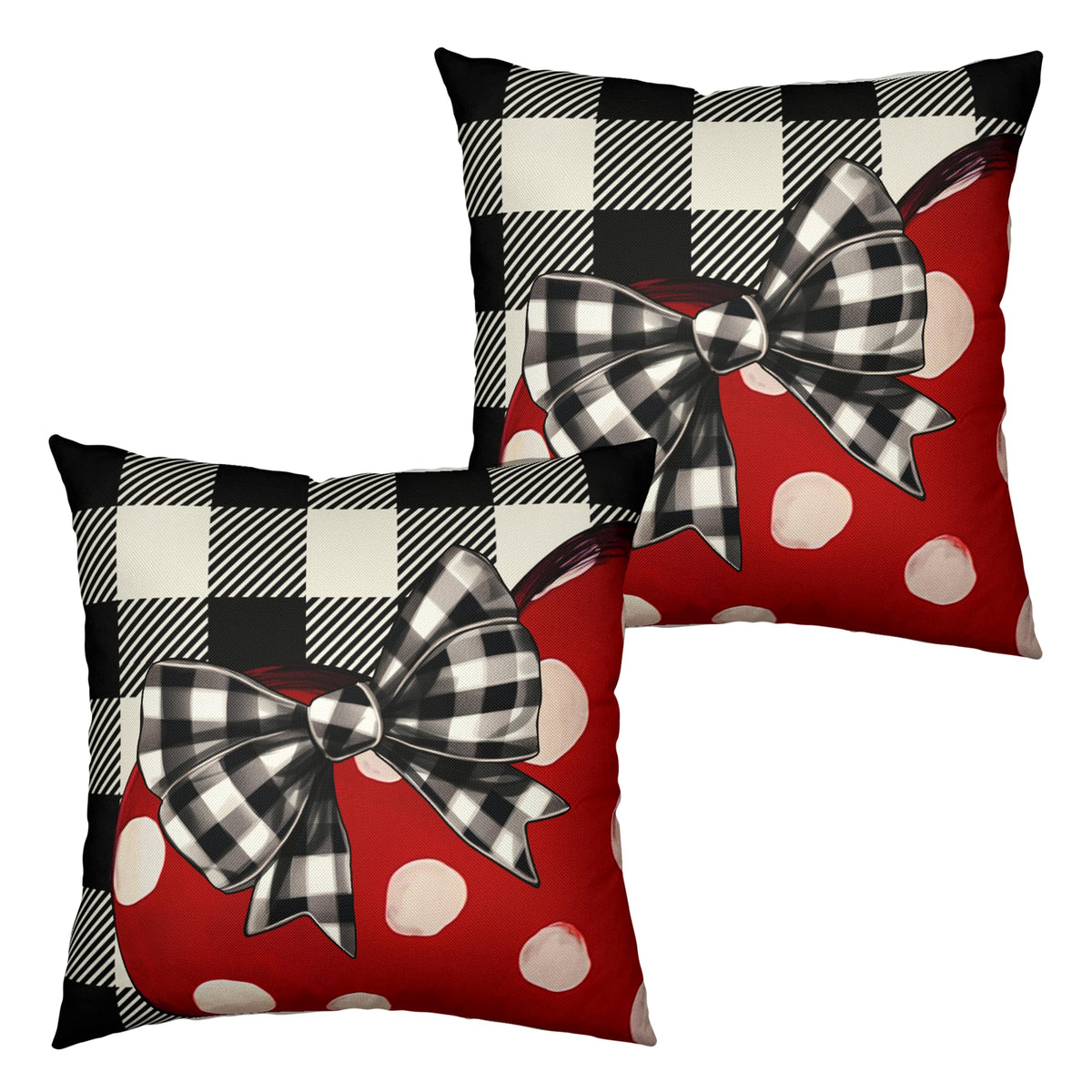 Heart Throw Pillow Covers 18x18 Buffallo Plaid Pillow Covers Polka Dot Red Love Heart with Bow