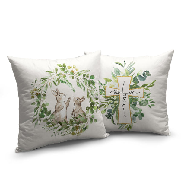 He is Risen Easter Cross Throw Pillow Covers 18x18 Set of 2 Easter Bunny Rabbit Pillow Case