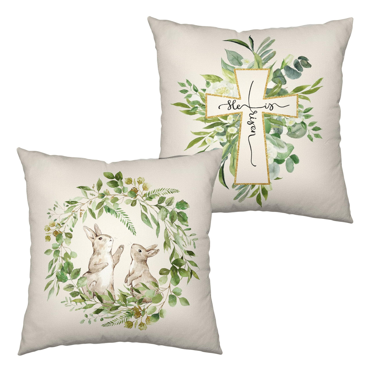 He is Risen Easter Cross Throw Pillow Covers 18x18 Set of 2 Easter Bunny Rabbit Pillow Case