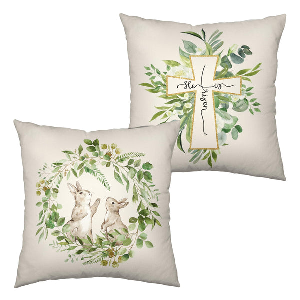 He is Risen Easter Cross Throw Pillow Covers 18x18 Set of 2 Easter Bunny Rabbit Pillow Case