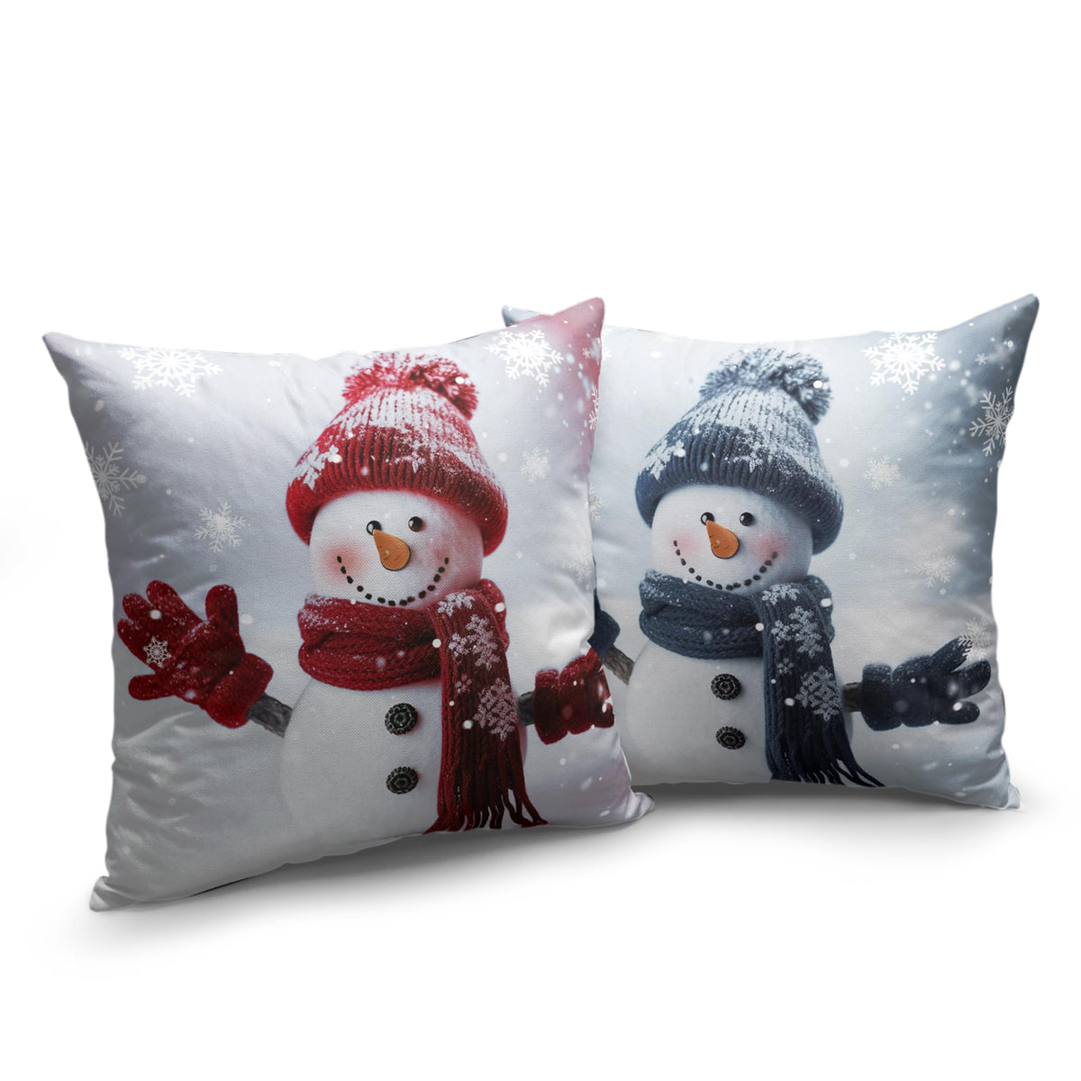Navy Blue and Red Snowman Pillow Covers 18x18 Set of 2