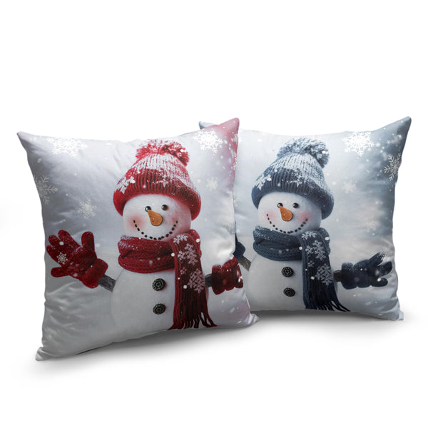Navy Blue and Red Snowman Pillow Covers 18x18 Set of 2