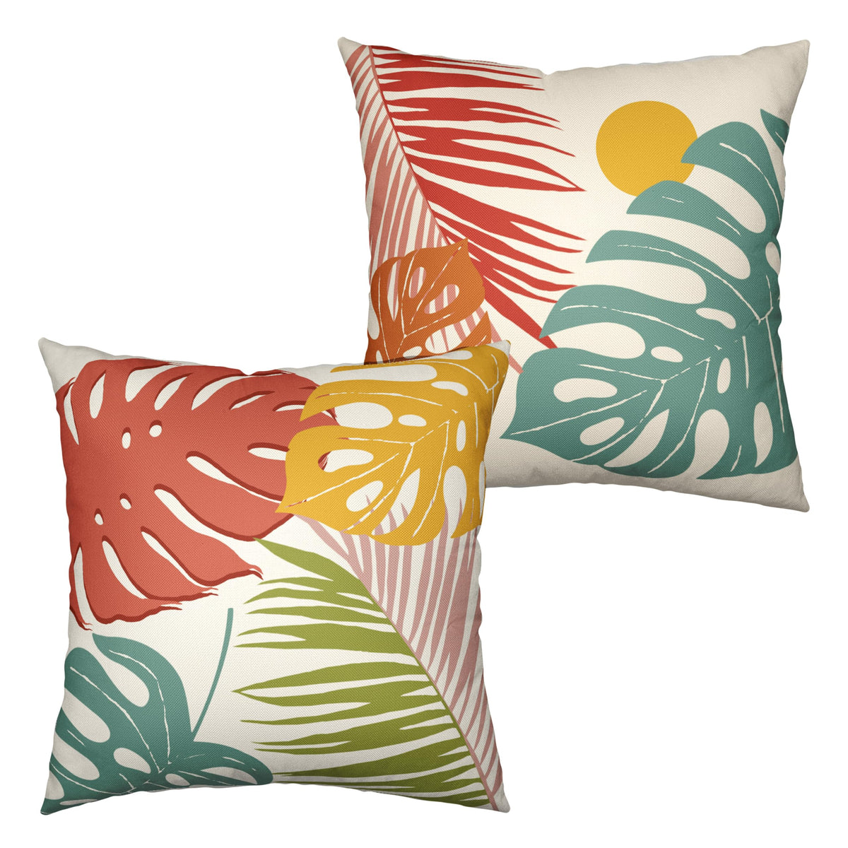 Set of 2 Summer Tropical Leaves Throw Pillow Covers Palm Banana Leaf 18x18 Abstract