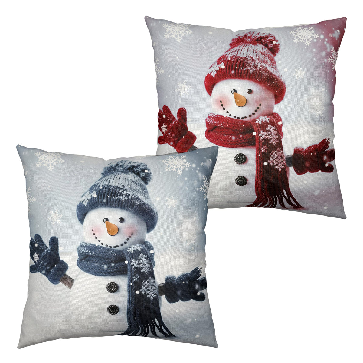 Navy Blue and Red Snowman Pillow Covers 18x18 Set of 2