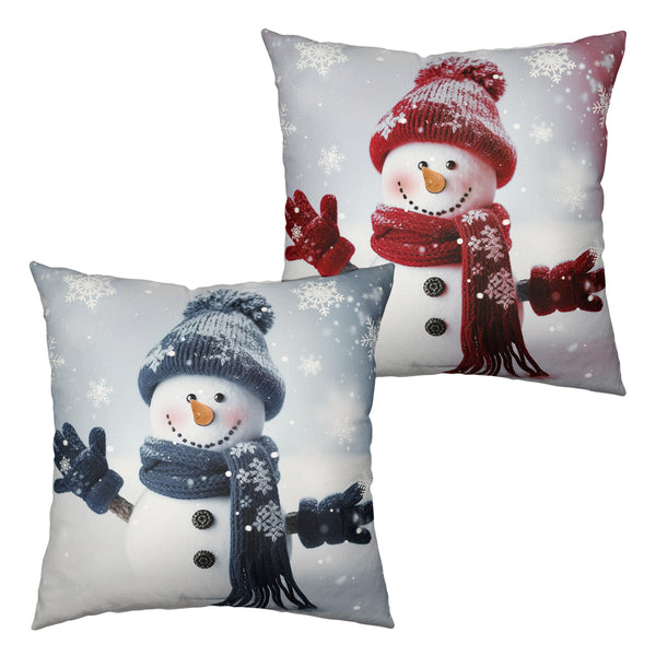 Navy Blue and Red Snowman Pillow Covers 18x18 Set of 2