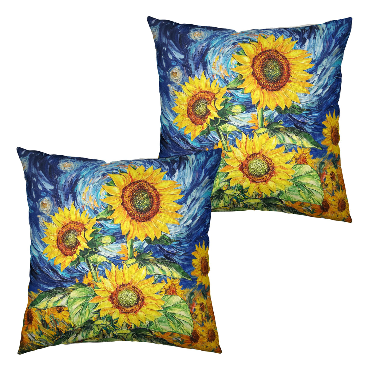 Sunflower Pillow Covers 18x18 Set of 2 Starry Night Throw Pillow Covers Oil Painting
