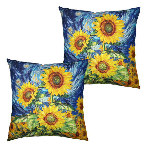 Sunflower Pillow Covers 18x18 Set of 2 Starry Night Throw Pillow Covers Oil Painting