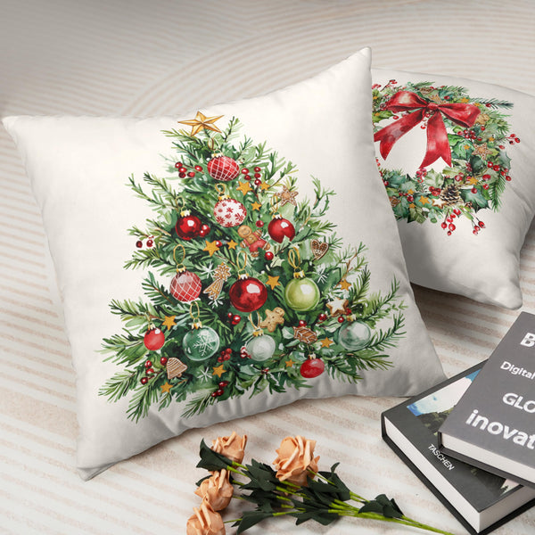 Set of 2 Christmas Tree Pillow Covers Xmas Wreath Throw Pillow Covers Red and Green Decorative Pillow Case 18x18
