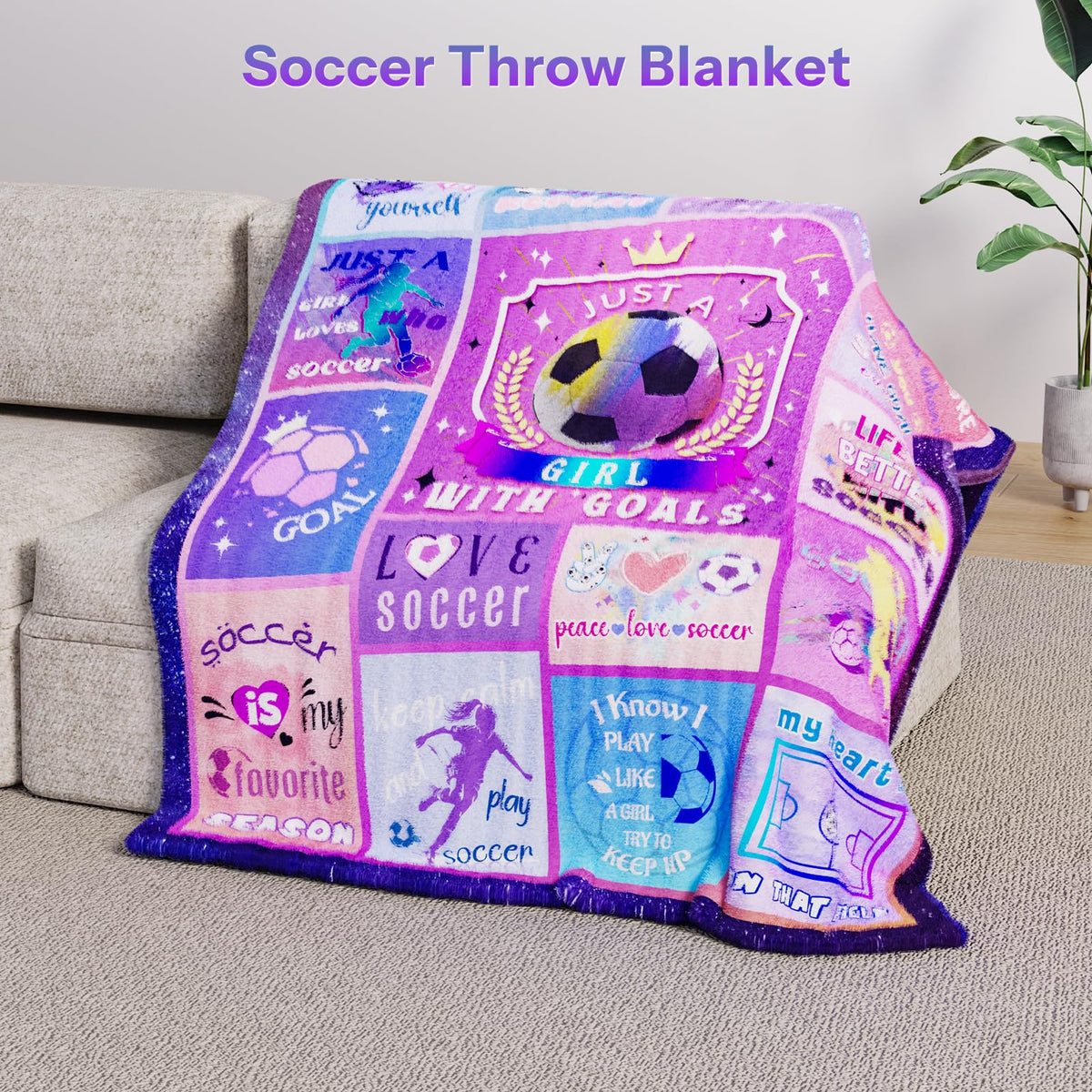 Soccer Blanket Gifts for Girls, Soft Cozy Flannel Throw Blanket for Soccer Lovers, Gifts Birthday Christmas