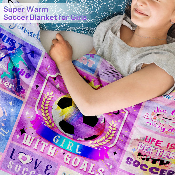 Soccer Blanket Gifts for Girls, Soft Cozy Flannel Throw Blanket for Soccer Lovers, Gifts Birthday Christmas
