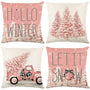 Pink Christmas Pillow Covers Set of 4 for Xmas Decor Winter Holiday Throw Cushion Case
