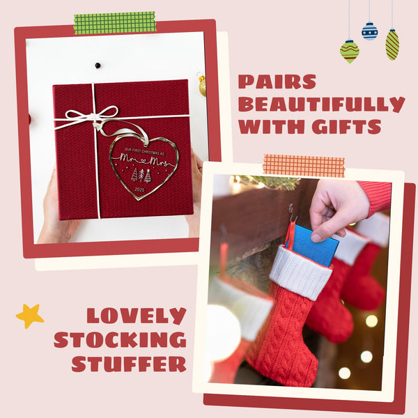 First Christmas Married Ornament 2025 - Mr and Mrs Gifts, Wedding Gifts - Wedding Gift for Couples 2025, Newlyweds, Bride