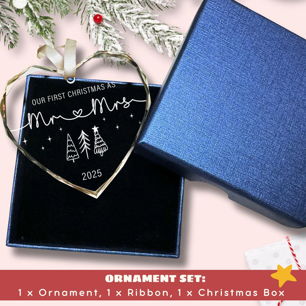 First Christmas Married Ornament 2025 - Mr and Mrs Gifts, Wedding Gifts - Wedding Gift for Couples 2025, Newlyweds, Bride