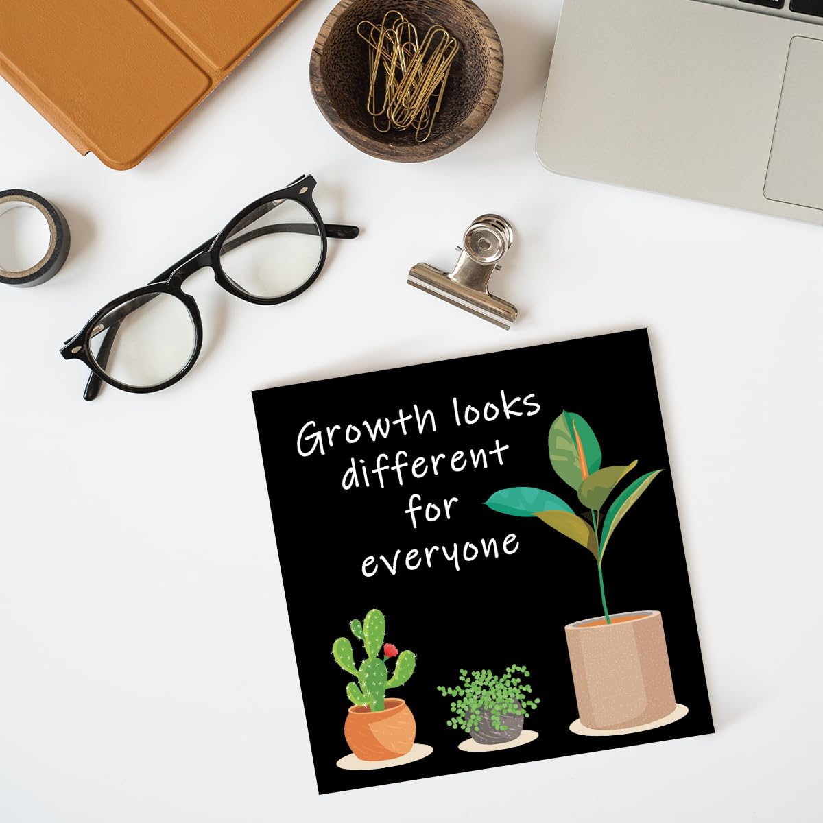 Black Inspirational Wood Block Sign,Growth Looks Different for Everyone Plant Motivational Wooden Block Sign