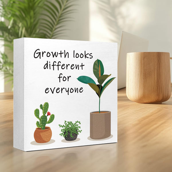nspirational Wood Block Sign,Growth Looks Different for Everyone Plant Motivational Wooden Block Sign