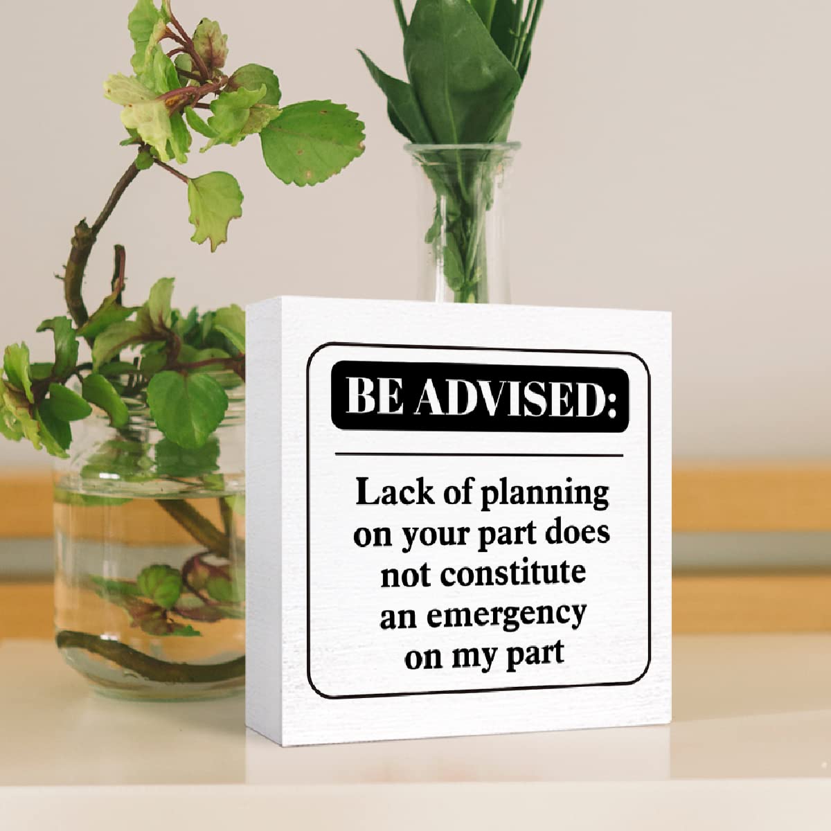Lack of Planning On Your Part Sign Wood Block,Funny Office Desk Signs Wood Box for Cubicle Tabletop Desk Decor