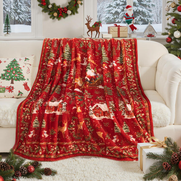 Christmas Blanket 50x60 Reversible Fluffy Fleece Holiday Blanket Xmas Deer Throw Blanket