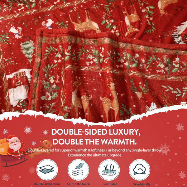 Christmas Blanket 50x60 Reversible Fluffy Fleece Holiday Blanket Xmas Deer Throw Blanket