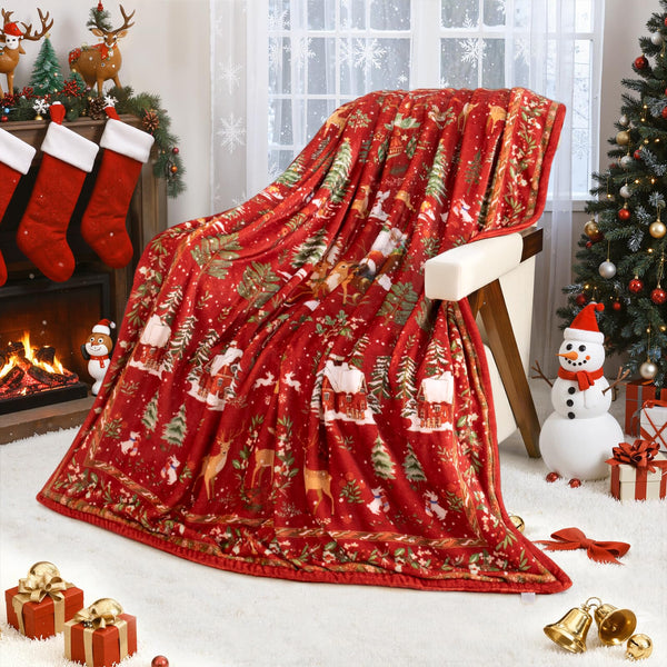 Christmas Blanket 50x60 Reversible Fluffy Fleece Holiday Blanket Xmas Deer Throw Blanket