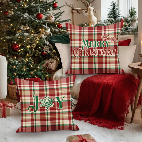 18x18 Christmas Throw Pillow Covers Set of 2, Plaid Christmas Pillow Covers Decorative Pillowcases