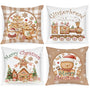 Christmas Throw Pillow Covers 18x18 Set of 4, Gingerbread Man House Pillow Cover, Brown