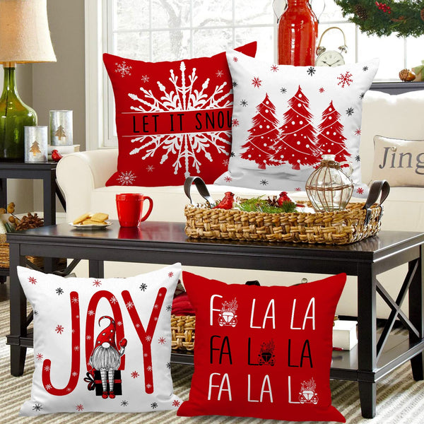 Christmas Throw Pillow Covers 18x18 Set of 4, Merry Christmas Xmas Winter Decorative Holiday Cushion Pillow Cases