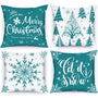 Teal Christmas Throw Pillow Covers 18x18 Set of 4, 18 inch