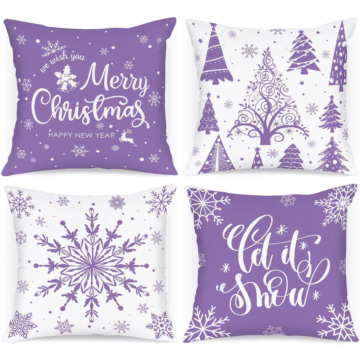 Super Soft Velvet Purple Christmas Throw Pillow Covers 18x18 Set of 4, 18 inch