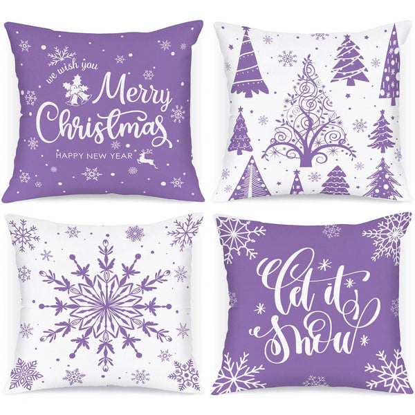 Super Soft Velvet Purple Christmas Throw Pillow Covers 18x18 Set of 4, 18 inch