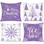 Super Soft Velvet Purple Christmas Throw Pillow Covers 18x18 Set of 4, 18 inch
