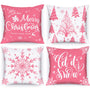 White and Pink Christmas Throw Pillow Covers 18x18 Set of 4, 18 inch