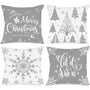 White and Grey Christmas Throw Pillow Covers 18x18 Set of 4, Decorative 18 inch Gray Winter Snowflake
