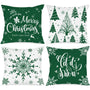 Christmas Throw Pillow Covers 18x18 Set of 4, Merry Christmas Winter Xmas Snowflake - Green