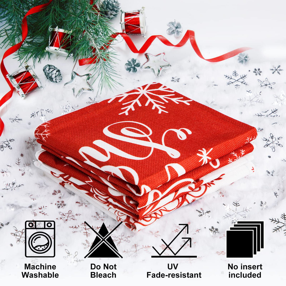Christmas Throw Pillow Covers 18x18 Set of 4, Merry Christmas Winter Xmas Snowflake