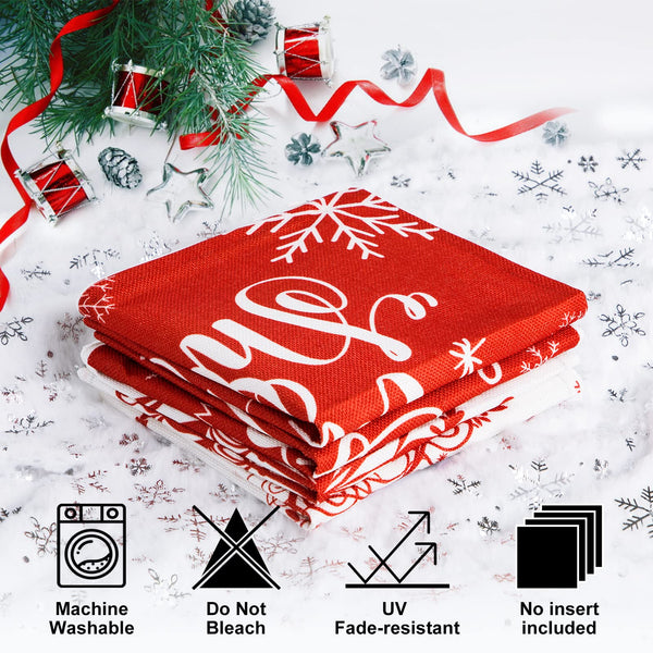Christmas Throw Pillow Covers 18x18 Set of 4, Merry Christmas Winter Xmas Snowflake