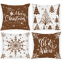 Christmas Throw Pillow Covers 18x18 Set of 4, Merry Christmas Winter Xmas Snowflake - Brown